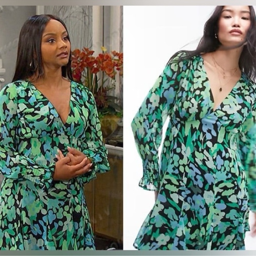NWT-Topshop ASOS Size 4 Godet Mini Dress Green/Black (Days of our Lives) - Picture 2 of 7